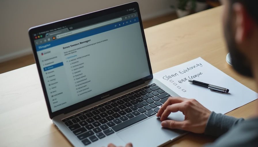 Person removing unused browser extensions on a laptop at a clean home desk, with a simple checklist nearby.
