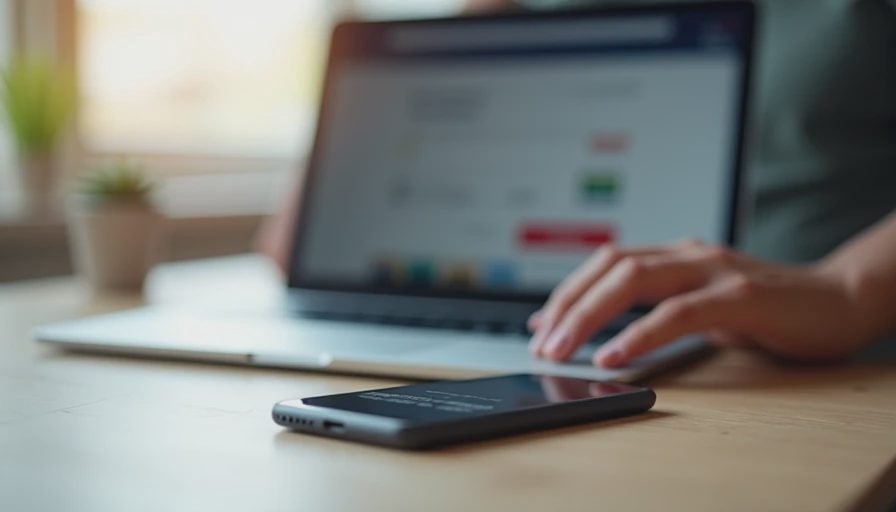 Person completing an online checkout on a laptop while a phone with a digital wallet sits nearby on the desk.