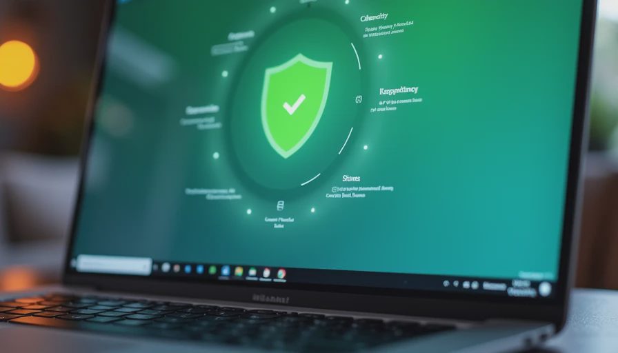 Clean antivirus dashboard on a laptop screen showing a clear protected status with minimal interface clutter.