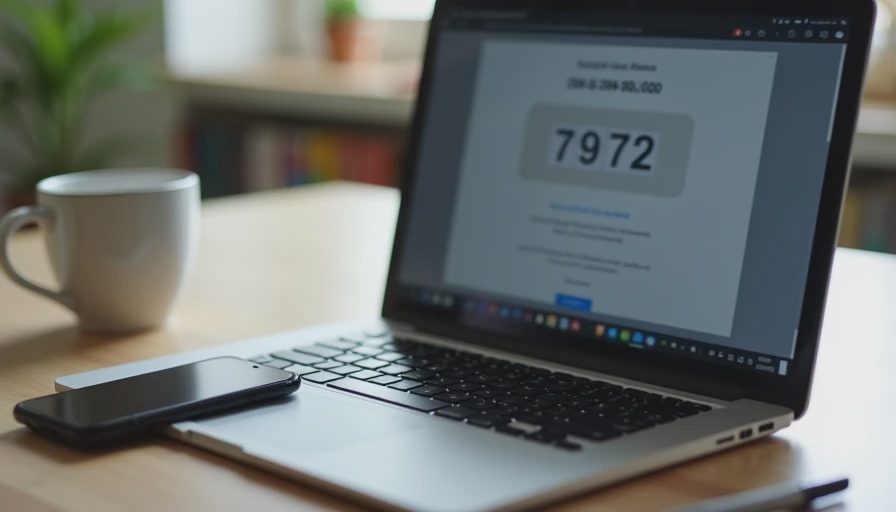 Adding app-based two-factor authentication after the password manager Smartphone with authenticator app open beside a laptop during two-factor authentication setup on a home desk.